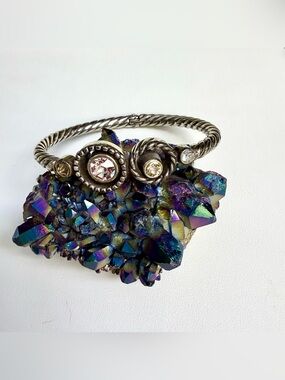 Brighton Silver Tone Halo Twisted Rope Hinged Bangle Bracelet Crystals